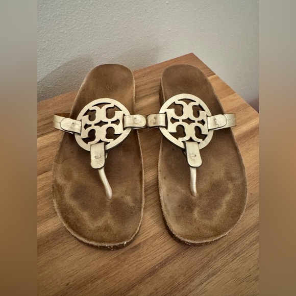 Tory Burch Miller Cloud Sandals Metallic Gold Leather Cork 6.5 US EUC - Picture 4 of 9